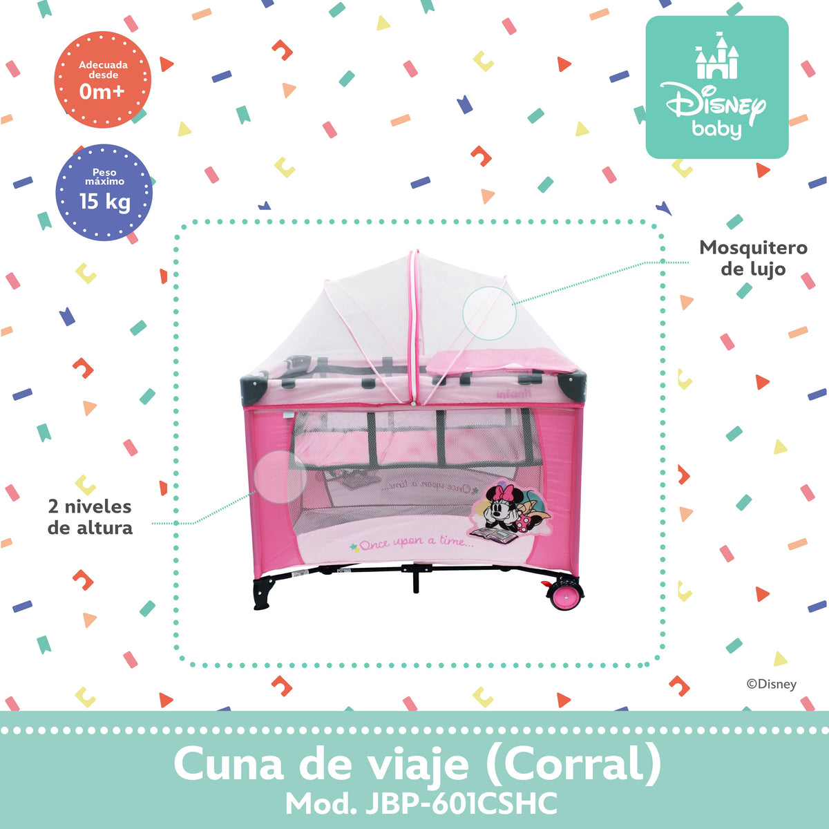 Cuna de Viaje Disney Con 2 Niveles de Altura y Cambiador Desmontable