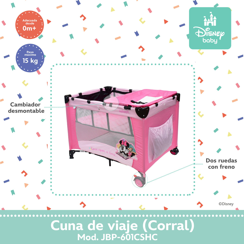 Cuna de Viaje Disney Con 2 Niveles de Altura y Cambiador Desmontable