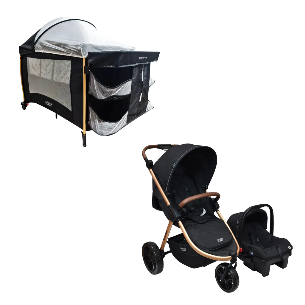 Set Carriola Travel Maverick y Cuna Gianna Lifestyle Negro