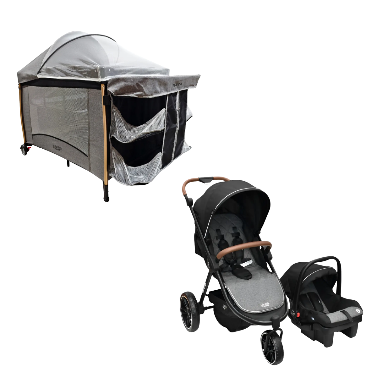 Set Carriola Travel Maverick y Cuna Gianna Lifestyle Gris
