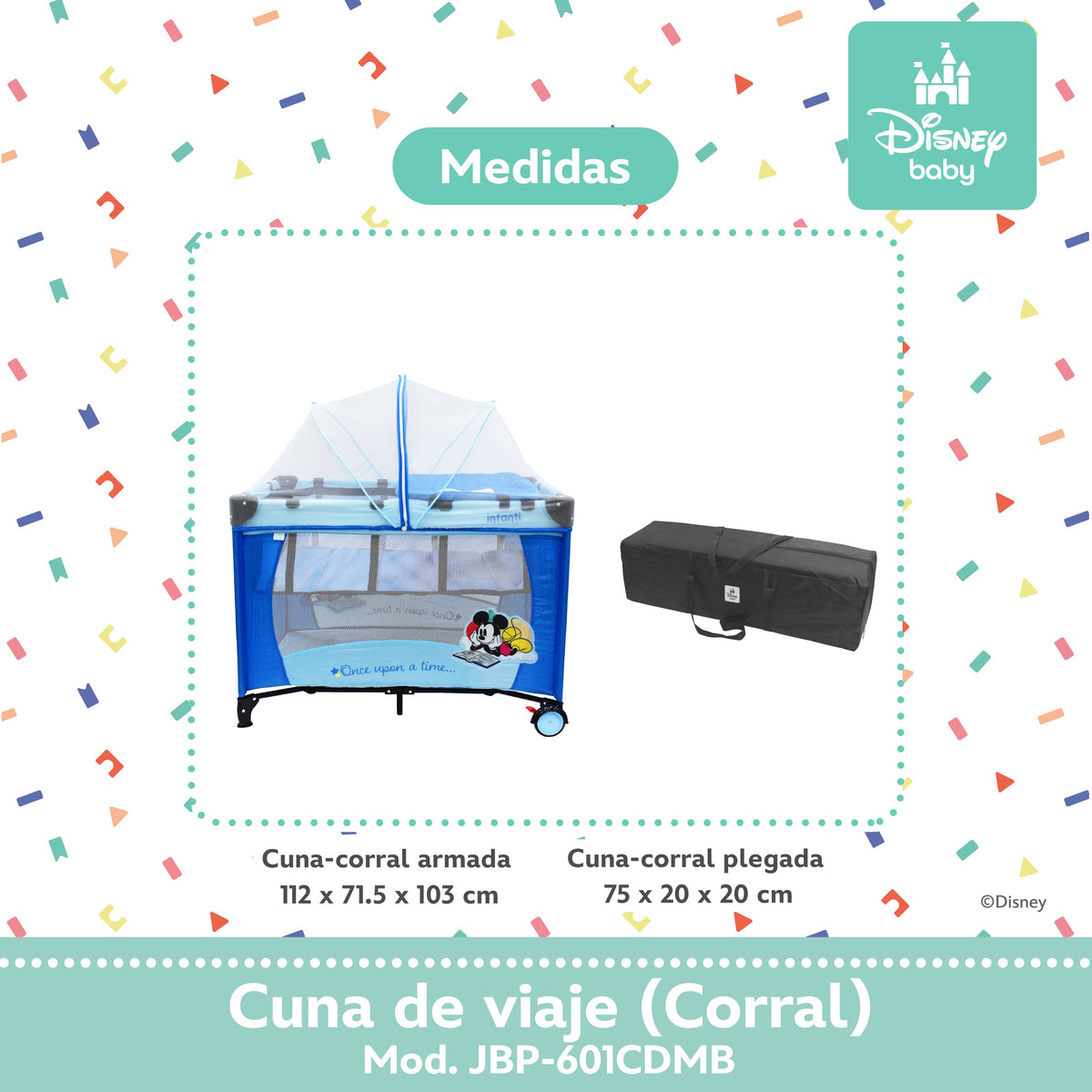 Cuna de Viaje Disney Con 2 Niveles de Altura y Cambiador Desmontable