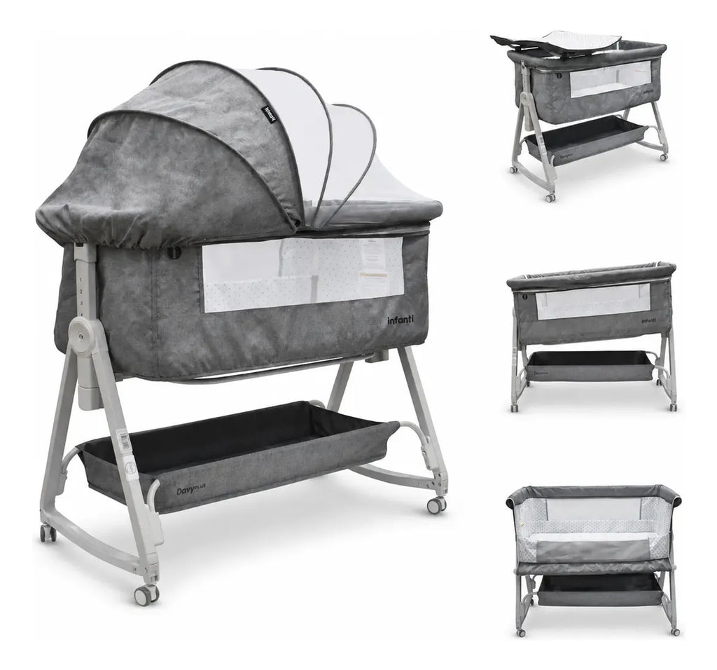 Cuna Corral Davy Plus Gris Con Colecho Lateral y Cambiador Desmontable