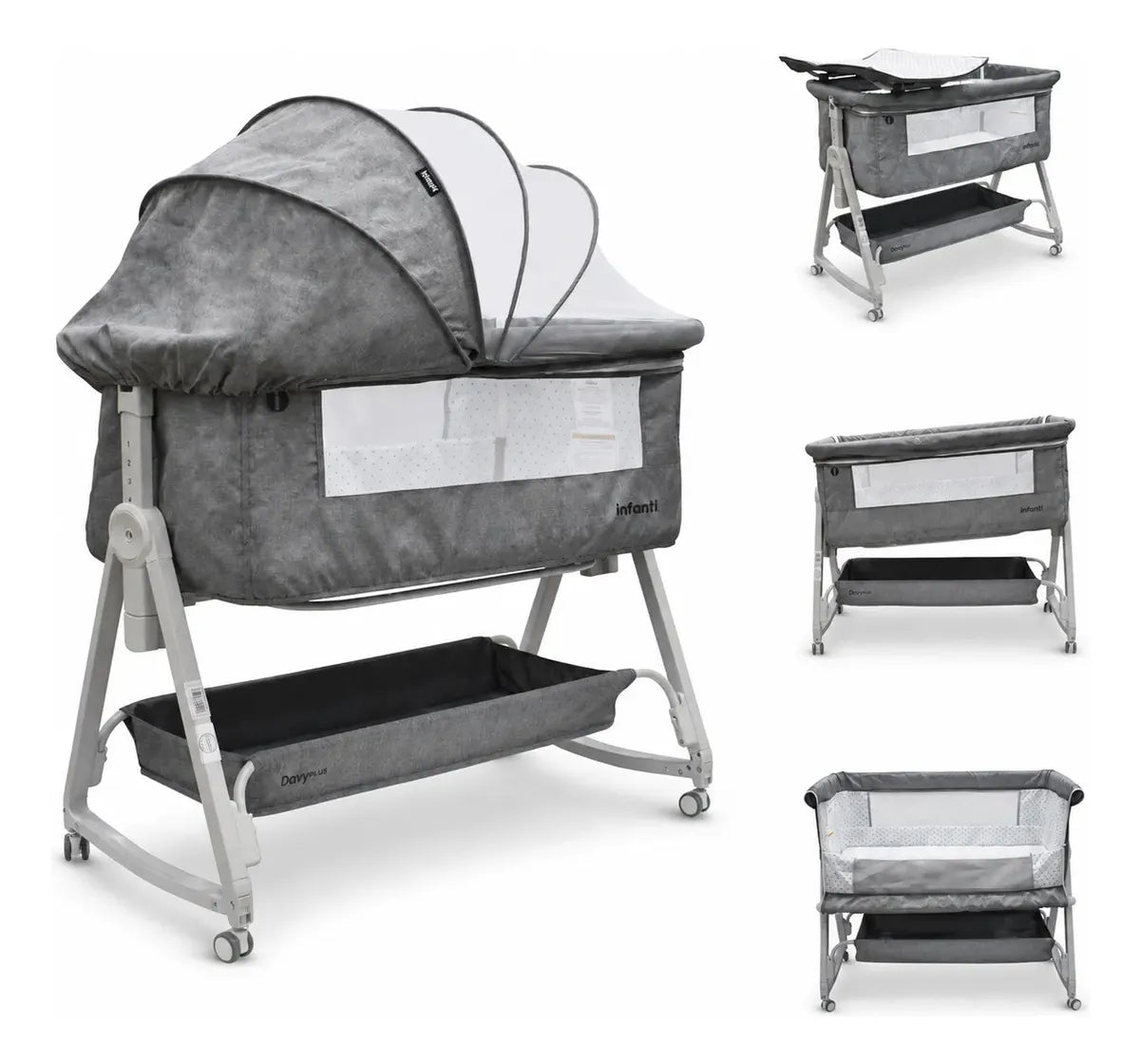 Cuna Corral Davy Plus Gris Con Colecho Lateral y Cambiador Desmontable