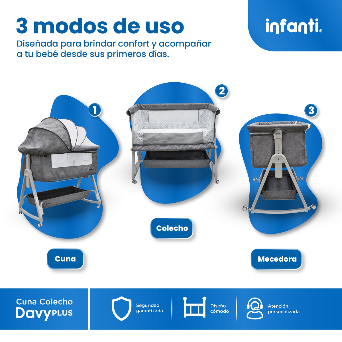 Cuna Corral Davy Plus Gris Con Colecho Lateral y Cambiador Desmontable