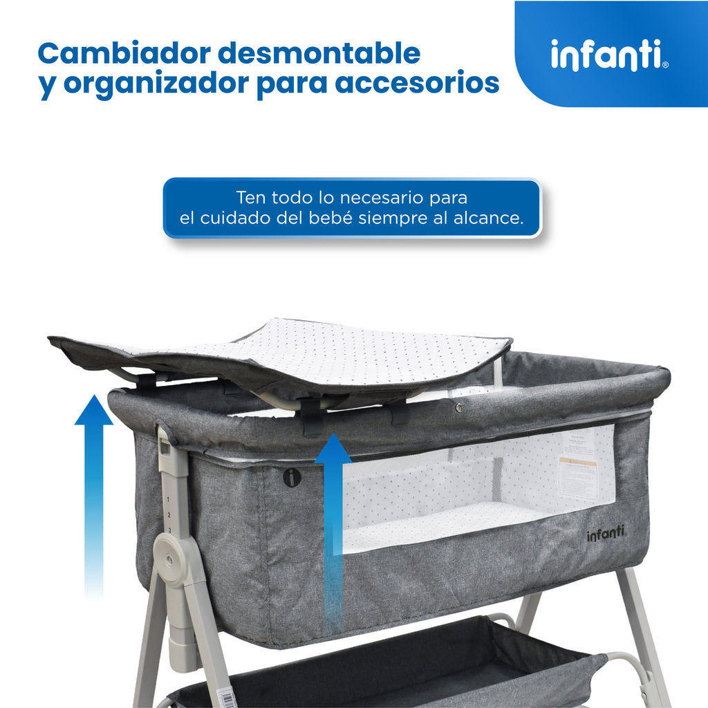 Cuna Corral Davy Plus Gris Con Colecho Lateral y Cambiador Desmontable