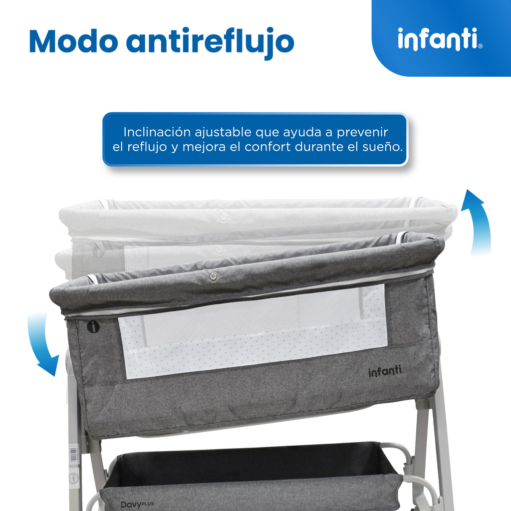 Cuna Corral Davy Plus Gris Con Colecho Lateral y Cambiador Desmontable