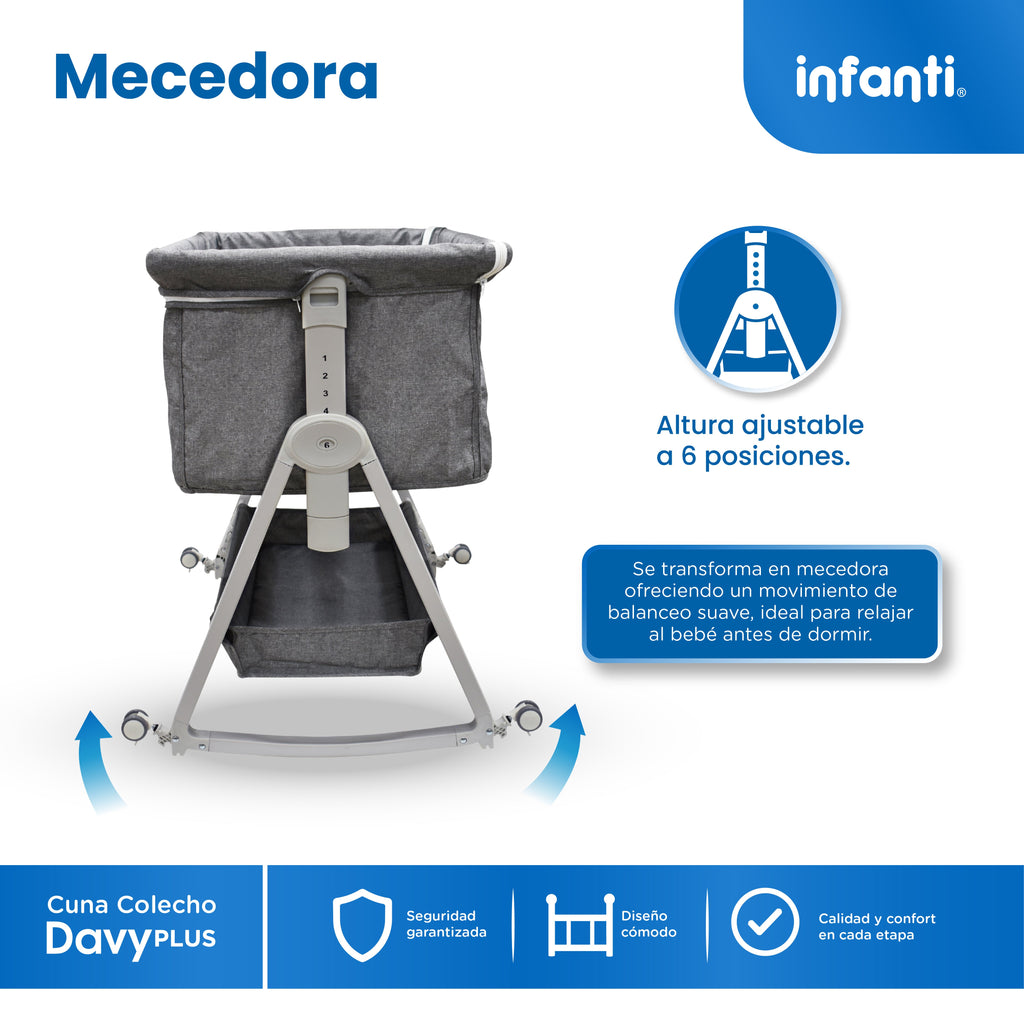 Cuna Corral Davy Plus Gris Con Colecho Lateral y Cambiador Desmontable