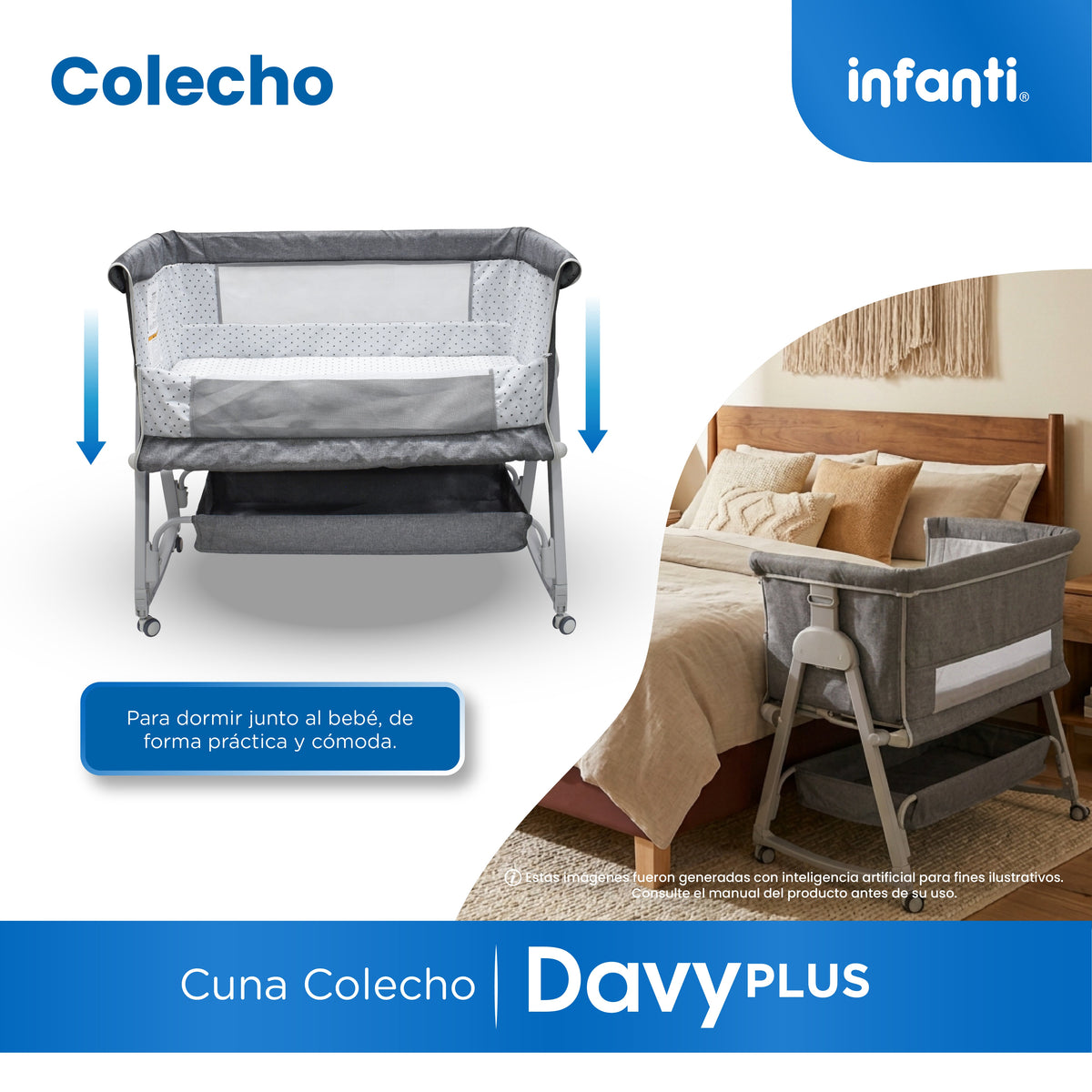 Cuna Corral Davy Plus Gris Con Colecho Lateral y Cambiador Desmontable