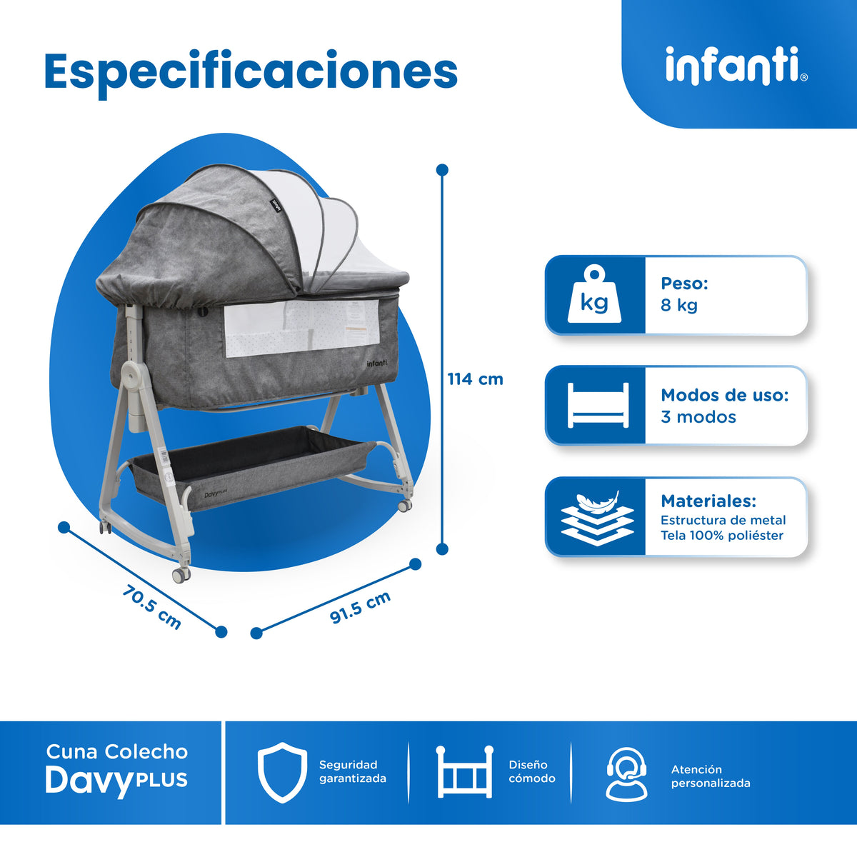 Cuna Corral Davy Plus Gris Con Colecho Lateral y Cambiador Desmontable