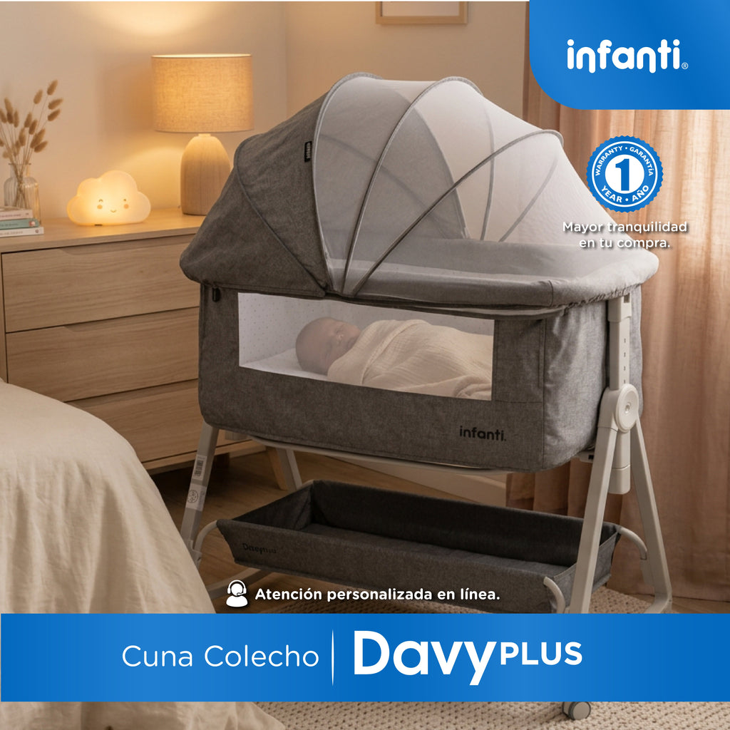 Cuna Corral Davy Plus Gris Con Colecho Lateral y Cambiador Desmontable