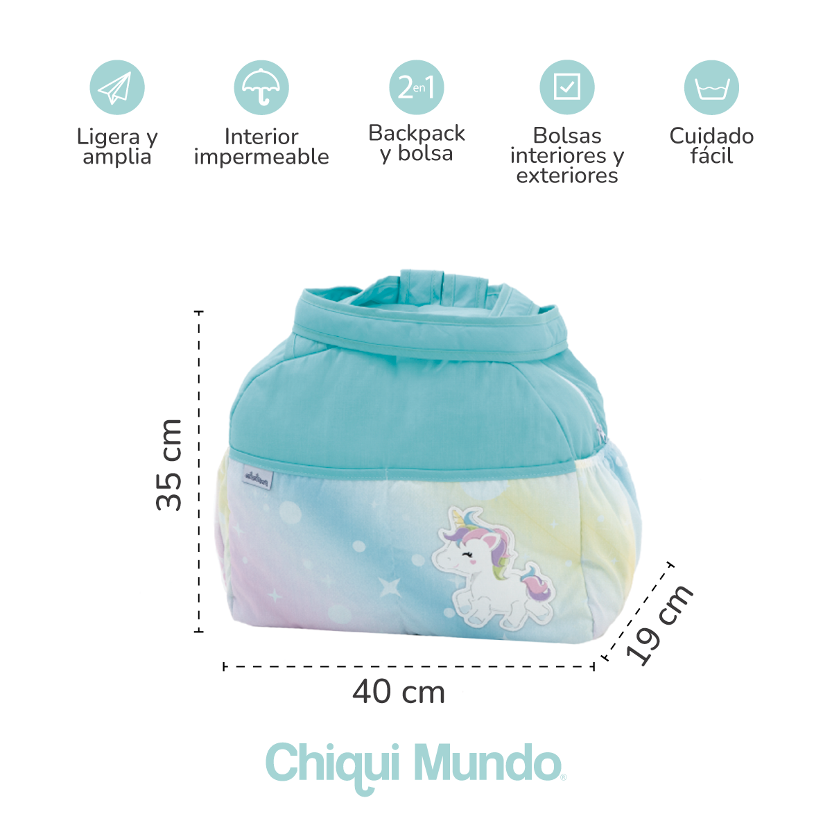 Pañalera backpack y bolsa Unicornio