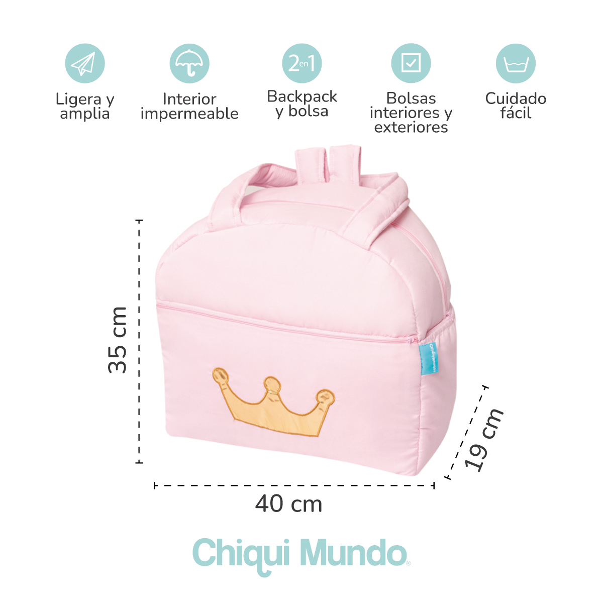 Pañalera backpack y bolsa Princesita