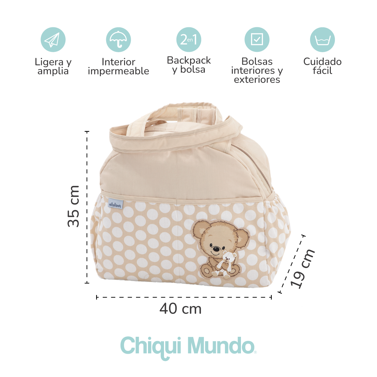 Pañalera backpack y bolsa Teddy bear