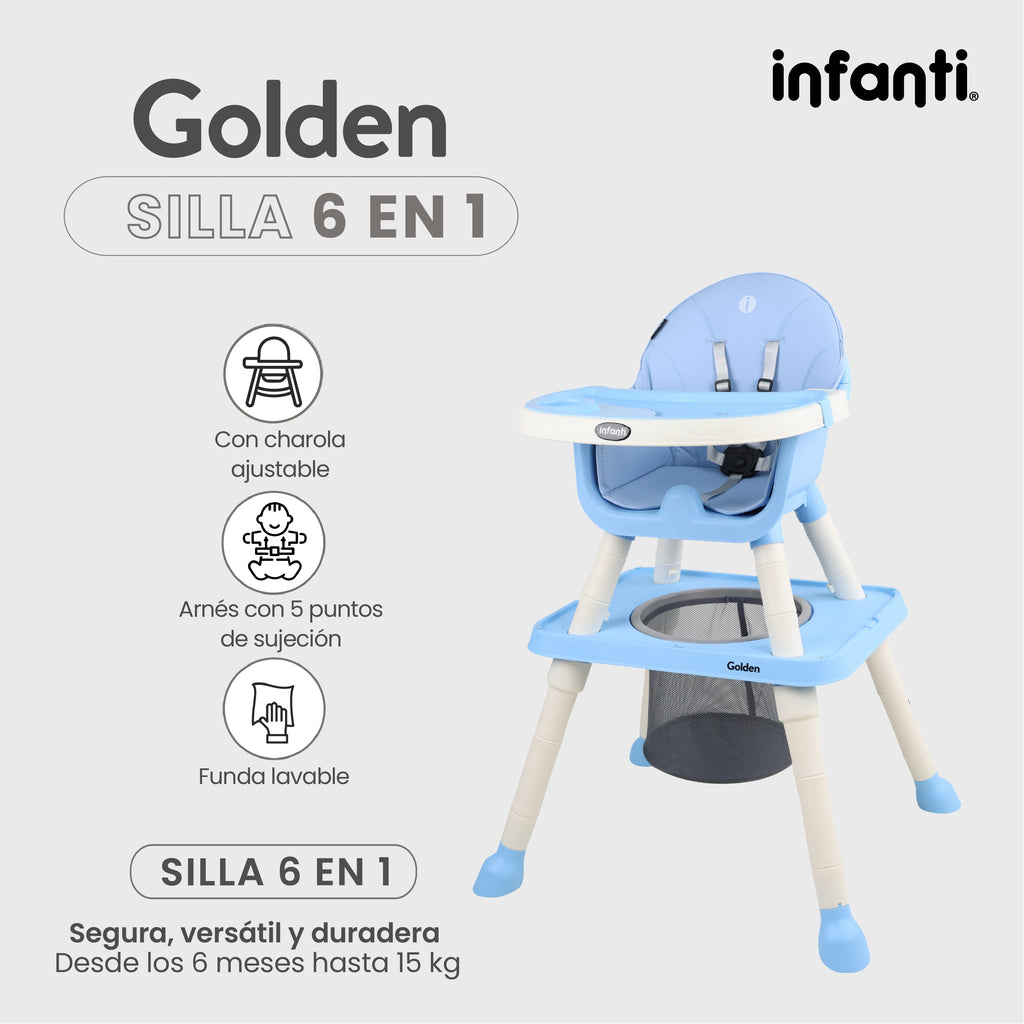 Silla Alta Infanti 6 en 1 Golden Multifuncional Con Charola Y Mesa De Actividades