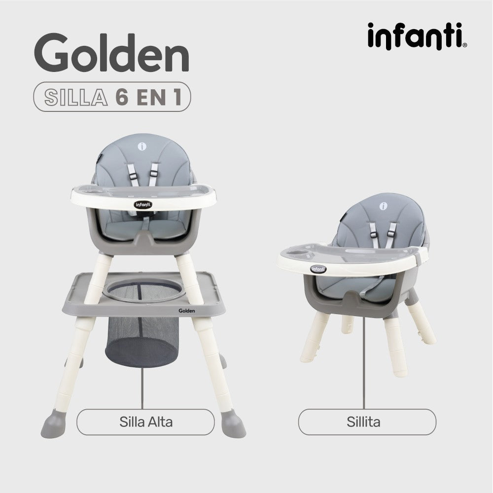 Silla Alta Infanti 6 en 1 Golden Multifuncional Con Charola Y Mesa De Actividades