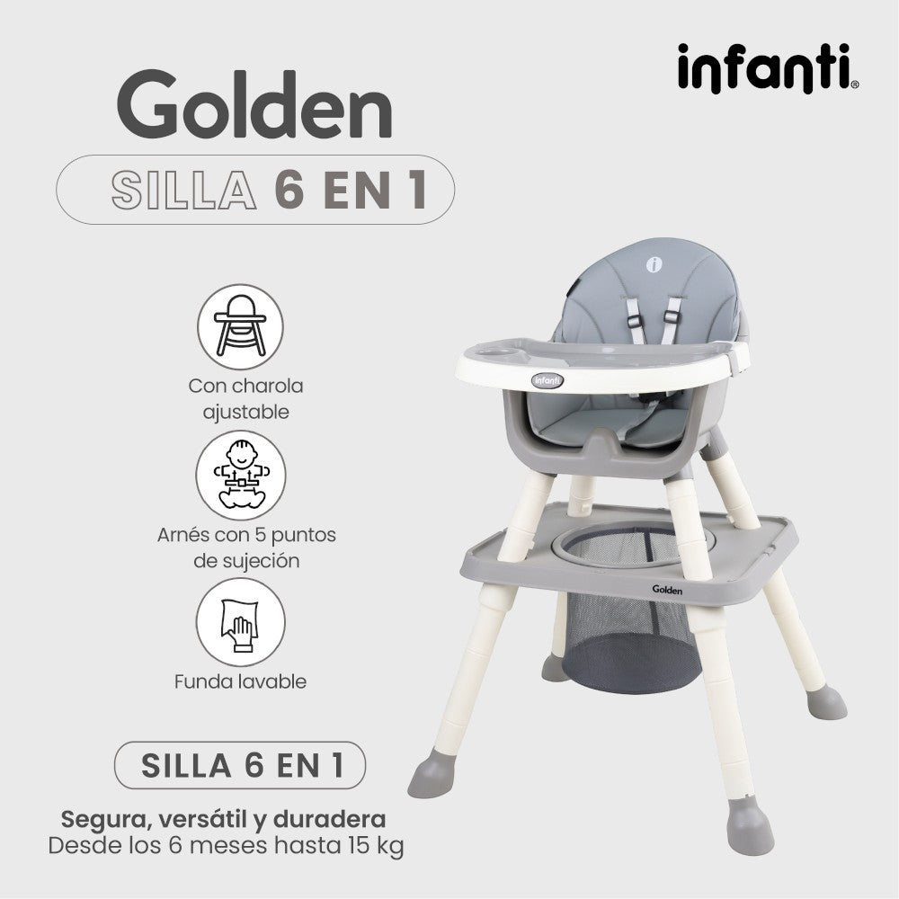 Silla Alta Infanti 6 en 1 Golden Multifuncional Con Charola Y Mesa De Actividades