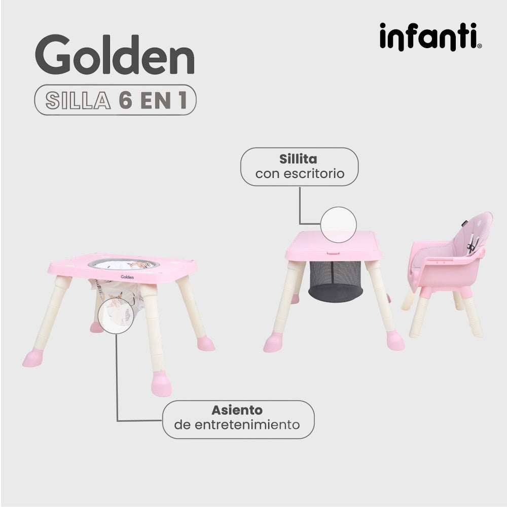 Silla Alta Infanti 6 en 1 Golden Multifuncional Con Charola Y Mesa De Actividades