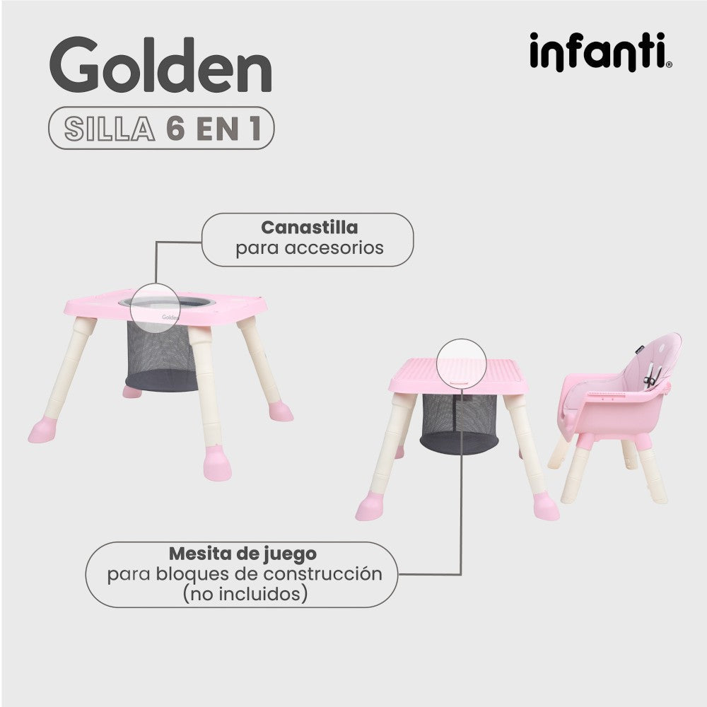 Silla Alta Infanti 6 en 1 Golden Multifuncional Con Charola Y Mesa De Actividades