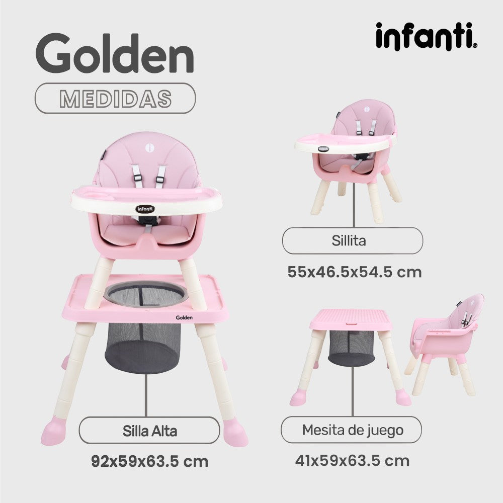 Silla Alta Infanti 6 en 1 Golden Multifuncional Con Charola Y Mesa De Actividades
