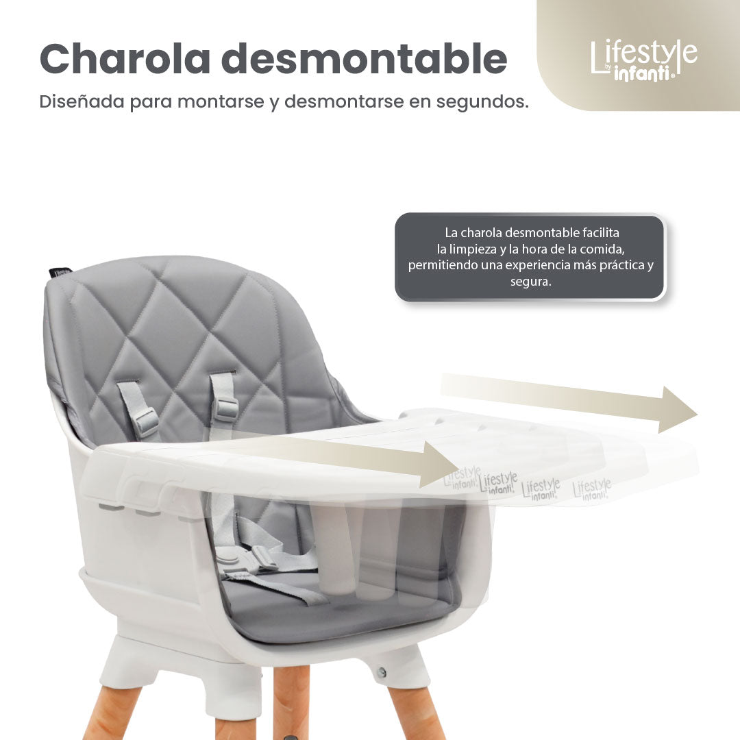 Silla Alta 6 en 1 Mila Beige Con Arnés de 5 Puntos y Charola Ajustable