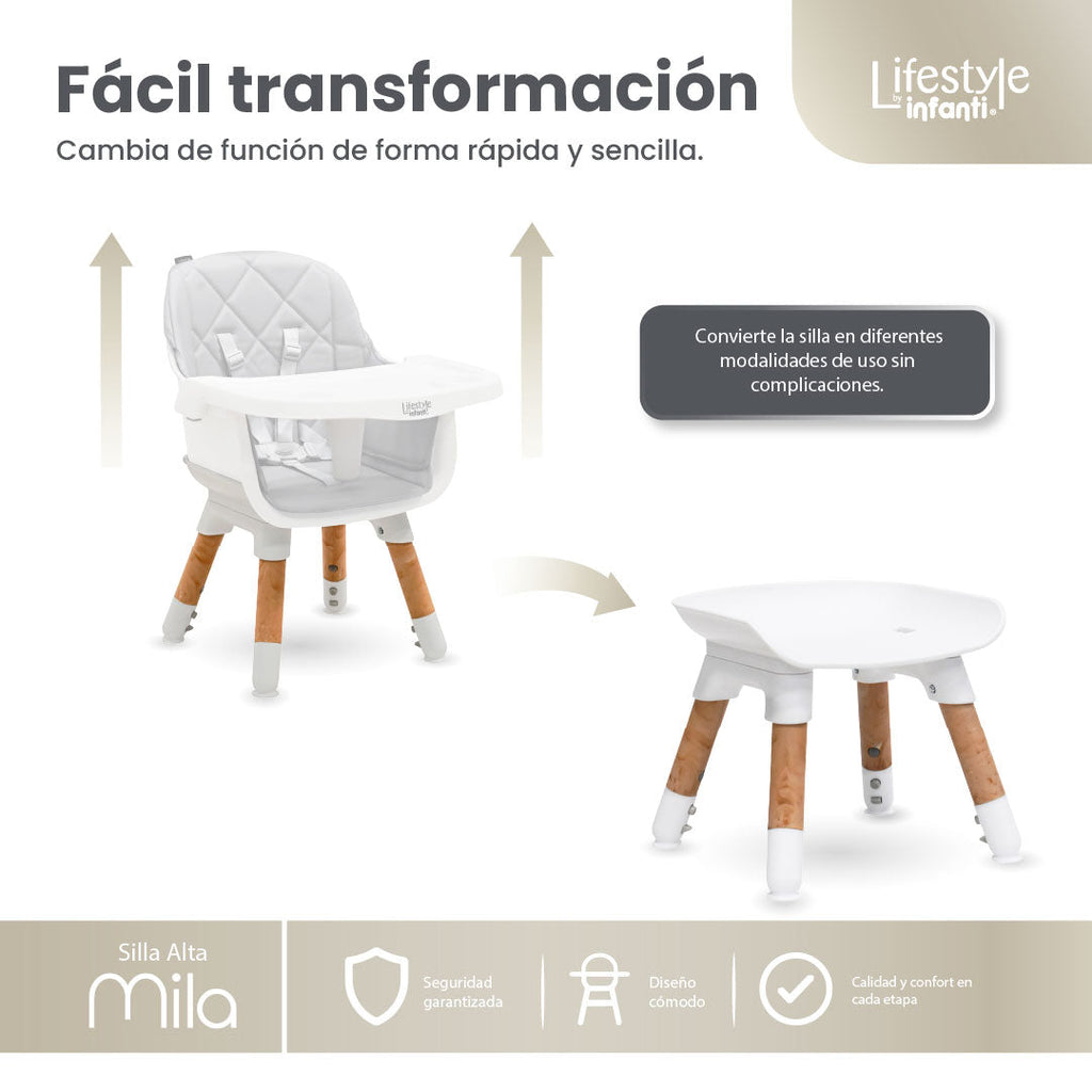 Silla Alta 6 en 1 Mila Beige Con Arnés de 5 Puntos y Charola Ajustable