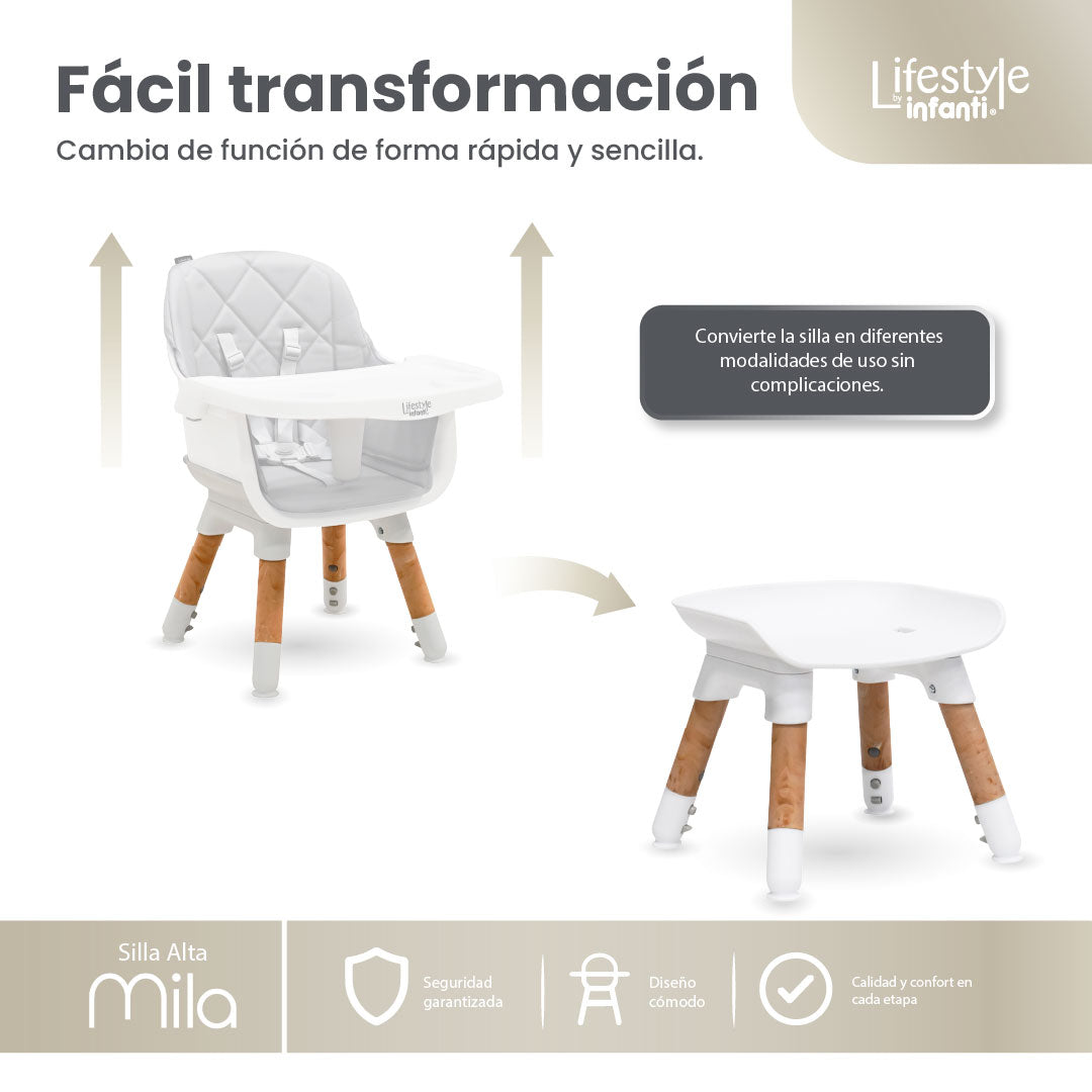 Silla Alta 6 en 1 Mila Beige Con Arnés de 5 Puntos y Charola Ajustable