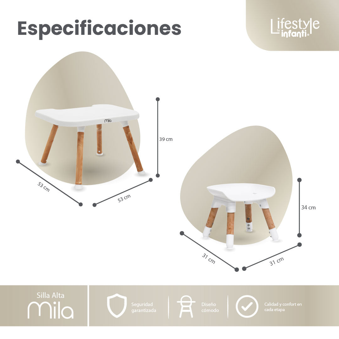 Silla Alta 6 en 1 Mila Beige Con Arnés de 5 Puntos y Charola Ajustable