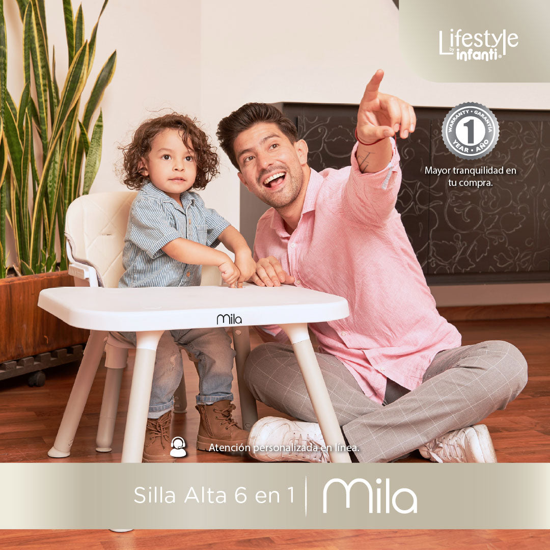 Silla Alta 6 en 1 Mila Beige Con Arnés de 5 Puntos y Charola Ajustable